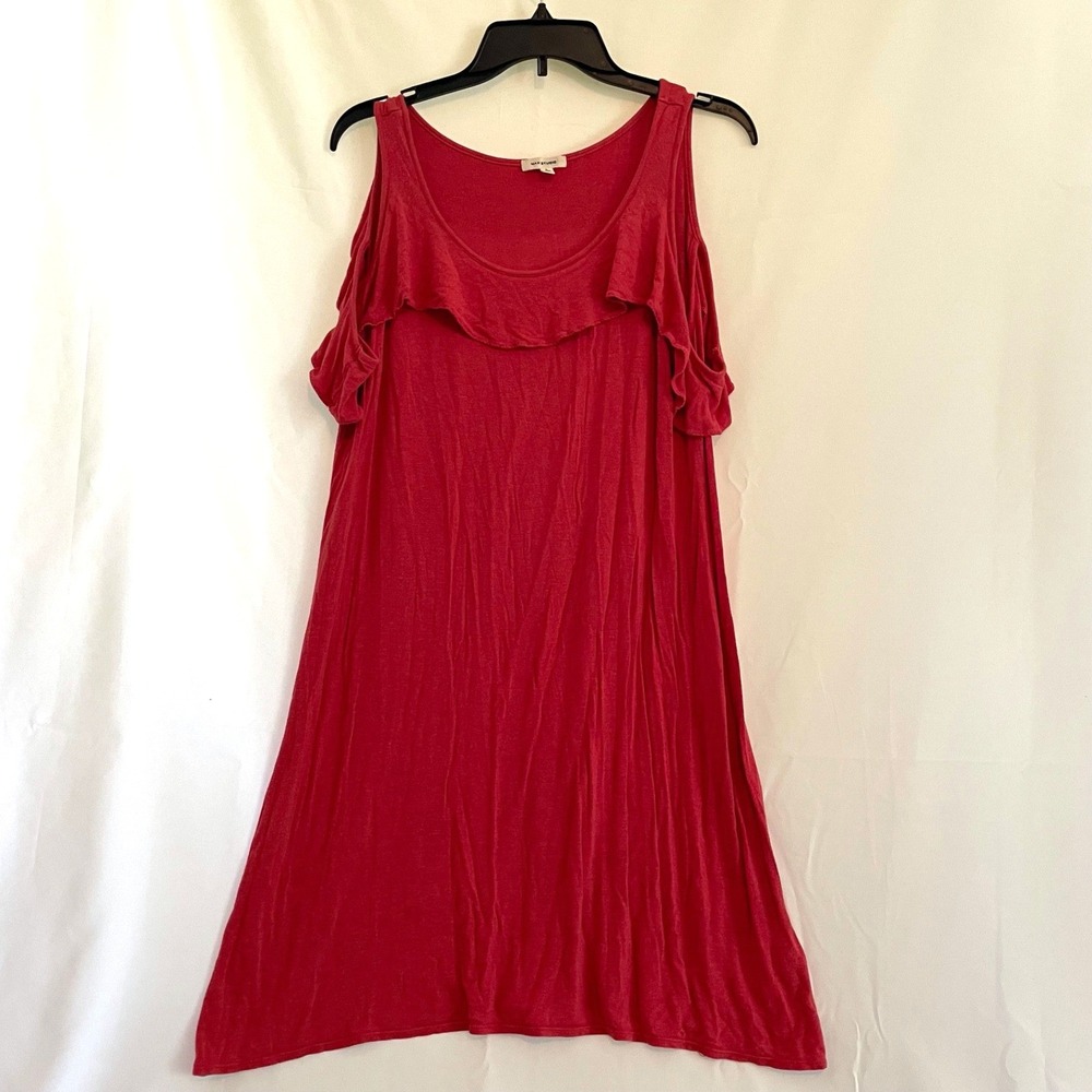 Max Studio Red Cap Cold Shoulder Stretch‎ Rayon Dress Large Y2K Whimsy Sundress